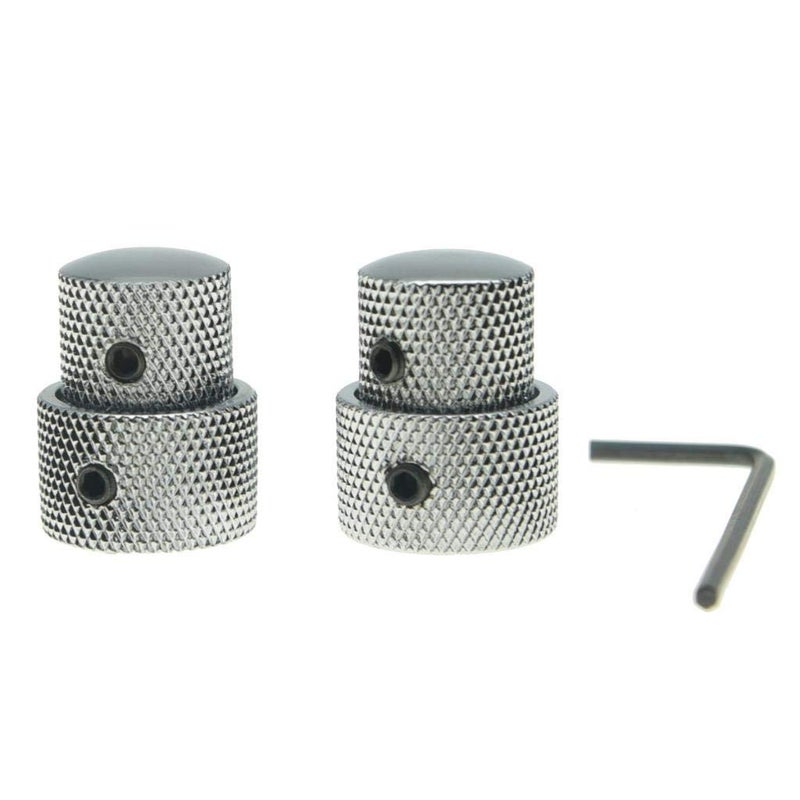 KAISH Pack of 2 Metal Dual Concentric Stacked Control Knobs Guitar Parts for Electric Guitar Bass Chrome - Image 1